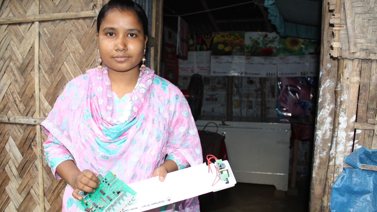 Young female solar home system servicing trainee in rural Bangladesh